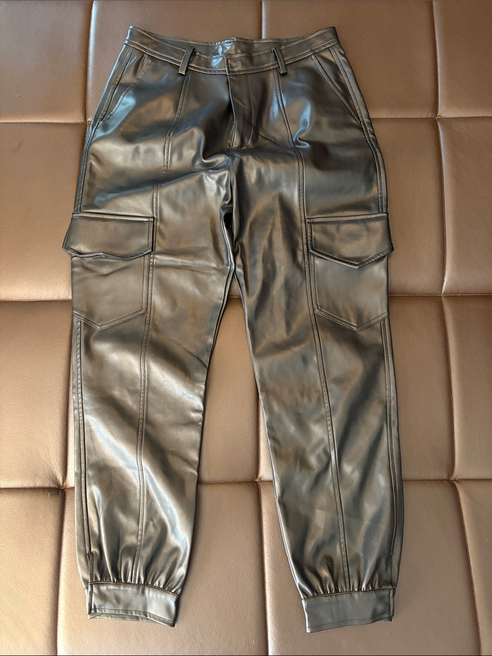 Anthropologie Black Vegan Leather Cargo Joggers